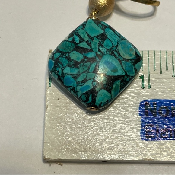 Faux Turquoise Drop Earrings Square Lever Back. - Picture 8 of 13